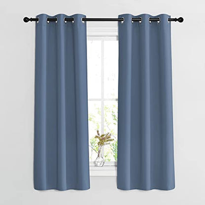 NICETOWN Bedroom Blackout Curtains and Drapes 54 inch Long - Window Treatment Thermal Insulated Solid Grommet Light Blocking for Night Shift (Stone Blue, W37 x L54, 2 Panels) - color: Stone Blue, size: 37"W x 54"L (Pack of 2)