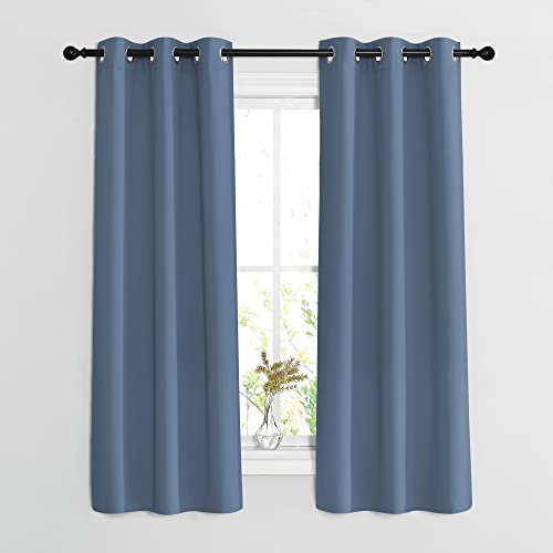 NICETOWN Blackout Curtains & Drapes 63 inch Long - Grommet Window Treatment Energy Saving Thermal Insulated Room Darkening for Living Room (Stone Blue, 1 Pair, W37 x L63) - color: Stone Blue, size: 37"W x 63"L (Pack of 2)