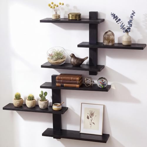 Pinkunn 2 Pack Floating Wall Shelf Mid Century Decor, Black, 3 Tier - color: Black