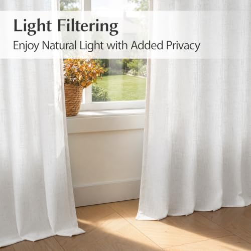Semi Sheer Pinch Pleated Linen Curtains for Living Room 84 Inches, White - color: White, size: 40"W x 84"L (Pack of 2)
