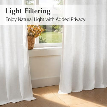 Semi Sheer Pinch Pleated Linen Curtains for Living Room 108 Inches, White - color: White, size: 40"W x 108"L (Pack of 2)
