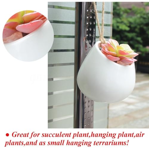 HOMSFOU 2-Pack Hanging Ceramic Planters Whiteware Pots for Indoor Succulent Plants Wall Mounted Flower Pot Containers Small Round Hanging Planter