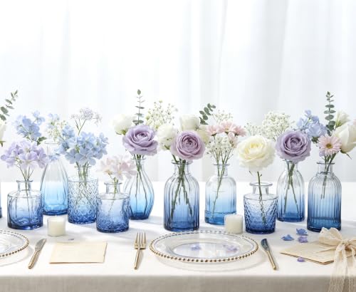 Fixwal 36 Blue Bud Vases Glass Bud Vase Set of 36, Small Vases for Flowers - color: Blue, size: 36pcs