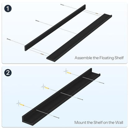 HOOBRO Floating Shelves, Wall Shelf Set of 3, 35.4 Inches Hanging Shelf - color: Black, size: 35.4 Inches