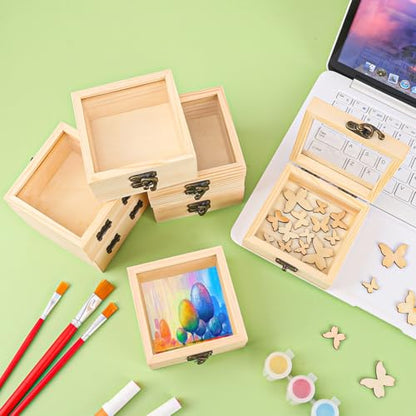 18 Pack Wood Box with Glass Lid, 3.54 x 3.54 x 1.77 inch Wooden Display Box with Hinged Lid for DIY Craft, Collectibles - size: 18 Pack 3.54 x 3.54 x 1.77 inch