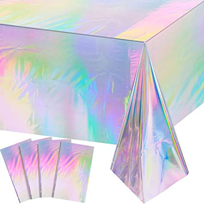 FunnyPars 4 Pack Iridescent Plastic Tablecloths, Disposable Table Covers - color: Laser