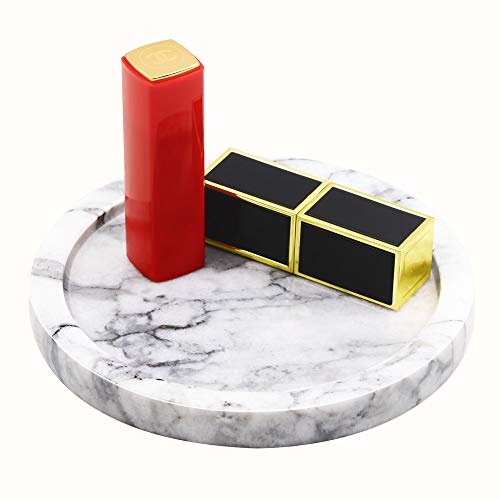 Circular Marble Stone Decorative Tray for Counter, Vanity, Dresser, Nightstand or Desk, Diameter 5-1/2 Inches - color: Gray, size: 5-1/2 Inches