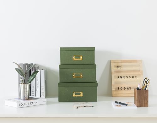 Soul & Lane - Green Decorative Memory Storage Boxes with Lids, Set of 3 - color: Green