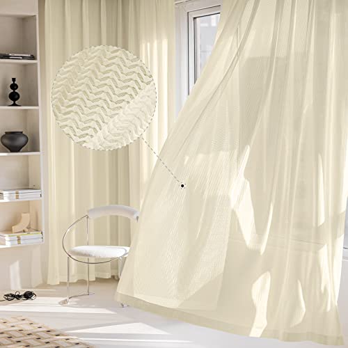 2 Panels Set Sheer Curtains 84 inch Length Beige 52" W x 84" L - color: Beige, size: 52"W x 84"L (Pack of 2)