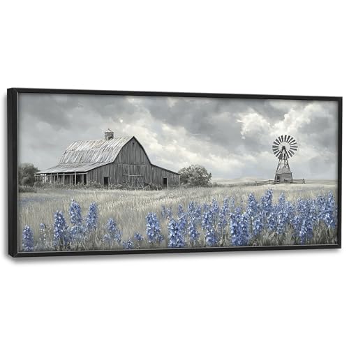 Farmhouse Barn Large Decor Framed Wall Art Country Rustic Pictures for Living Room, Farm Windmill Oversized Canvas Print Painting Modern Extra Large Framed Artwork for Bedroom Office 60"x30" - color: Farmhouse, size: 60"L x 30"W
