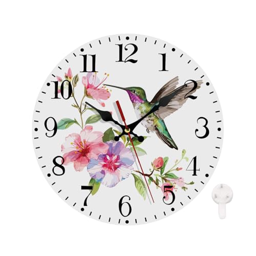 Ansouyi Round Wall Clock Battery Operated Clocks Wallclock 10 Inch,Watercolor Hummingbird Floral on White Silent Non Ticking Wall Clock for Living Room,Kitchen,Home,Bathroom,Bedroom,Office or School - color: Hummingbird Floral
