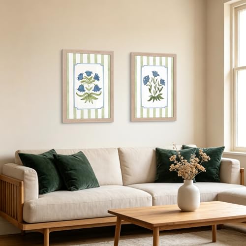 Framed Vintage Botanical Canvas Wall Art 2 Pcs Floral Decor 16x12 Inch