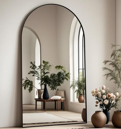 Prywot Arched Full Length Mirror, 71"x30" Free Standing Floor Mirror, Black - color: Black, size: 71"L x 30"W