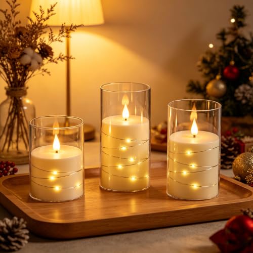 Da by 3 Pack Ivory Transparent Acrylic Flameless Taper Candles, Flickering Black Wick LED Candles with Fairy String Lights, Heat Resistant ABS Candles with Remote for Home Patio Decor - color: ivory candle#3*1, size: ivory candle#3*1