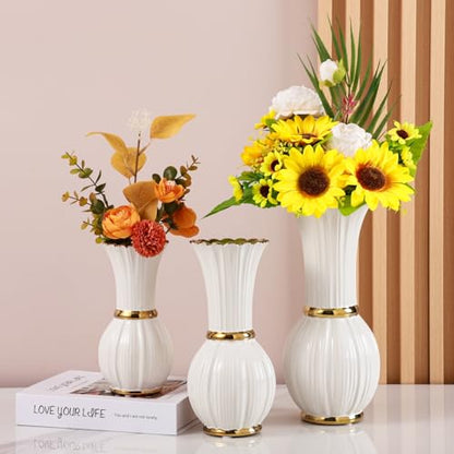 White and Gold Ceramic Tall Floor Vase 11 Inch Living Decor - size: Large