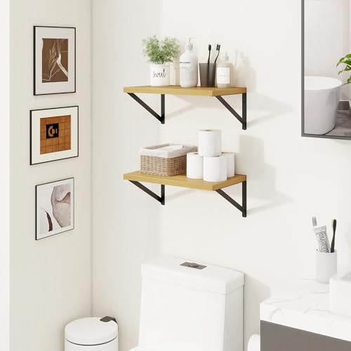 Axeman Deep Floating Shelves, 16'' x 10'' Oak Wall Shelves Set of 2 - color: Oak, size: 16W x 10D