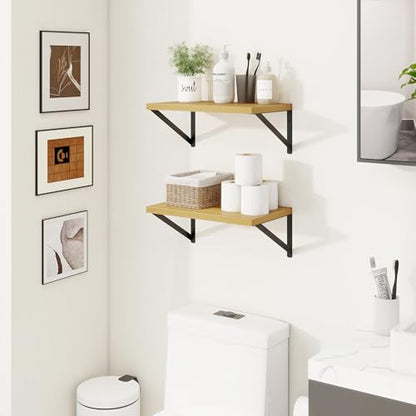 Axeman Deep Floating Shelves, 16'' x 10'' Oak Wall Shelves Set of 2 - color: Oak, size: 16W x 10D