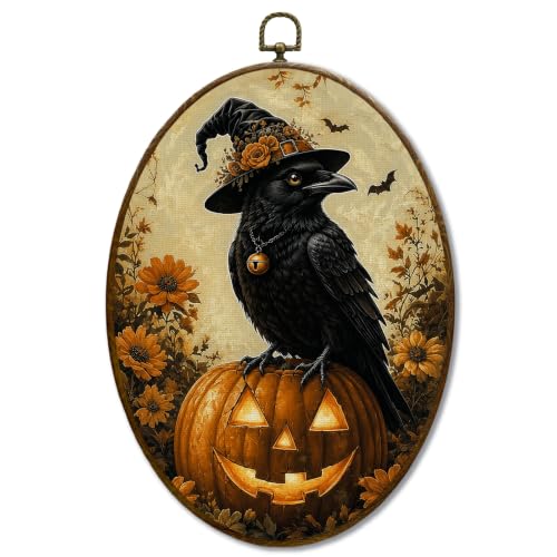 JQF Halloween Black Raven Halloween Oval Wall Decor Framed 444XW-YGH-fall - color: fall cow-2
