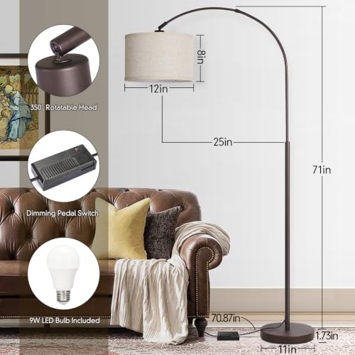 Dimmable Floor Lamp, Arc Floor Lamps with Adjustable Hanging Shade，Brown - color: Brown
