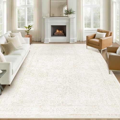 8x10 Area Rugs for Living Room: Washable Large Vintage Floral Rug Low Pile Non-Slip Boho Carpet for Bedroom Dining Home Office (Floral Beige, 8'x10') - color: Floral Beige, size: 8' x 10' (Rectangular)