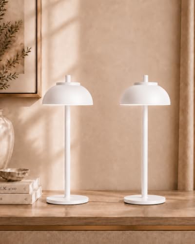 White Cordless Table Lamps, Rechargeable LED Touch Lamp, 2 Pack - color: White