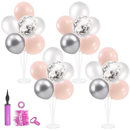 ZJDHPTY 4Set Silver Pink Balloon Stand Girl Baby Shower Decorations - color: Light Pink Silver 4