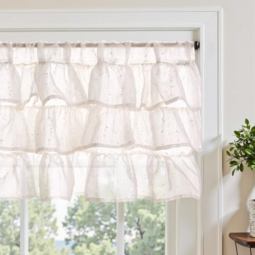 jinchan Mini Pom-Pom Ruffled Valance for Windows 18 Inch 1 Panel White - color: Dottie Linen Whisper