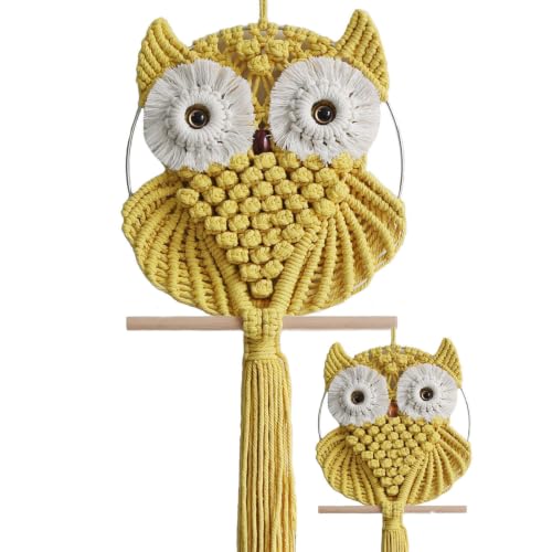 Achart Owl Macrame Wall Hanging-Hand Woven Boho Tapestry-Macrame Wall Decor - color: Yellow-L&S