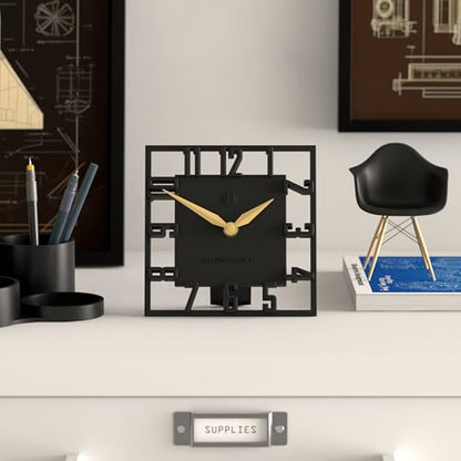NEWGATE® Highline Desk Clock | Square Skeleton Clock | Black - color: Black