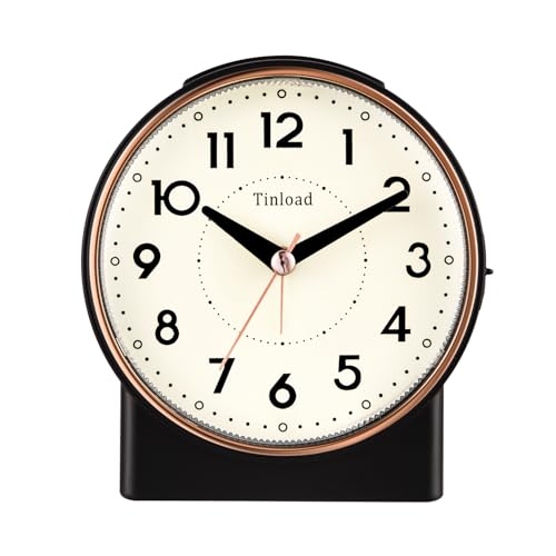 Tinload 4.3" Retro Analog Alarm Clock, Vintage Decor, No Ticking Silent, Easy to Set, Gradual Rise Alarm, On/Off Switch on Side, Gentle Wake, Snooze, Lighted on Demand, Battery Operated, Retro Black - color: Retro Black