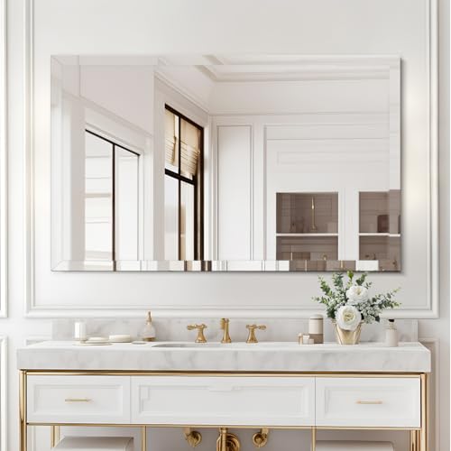 30x40 Inch Frameless Wall Mirror with 1" Beveled Edge, Frameless Rectangle Mirror for Bathroom, Vanity, Living Room - size: 30"L x 40"W