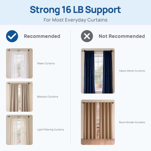 ENJOYBASICS Curtain Rods No Drilling for Renter, 28-60" Adjustable, Black - color: Black, size: 27-65"
