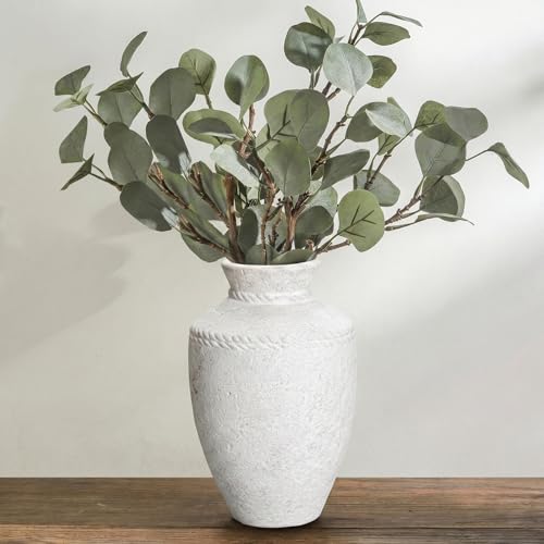 White Ceramic Flower Vase Home Decor 10 Inch Rustic Farmhouse Vase Decorative Pottery Terracotta Vases for Pampas Grass Dining Table Living Room Shelf Kitchen Bedroom Decor - color: Rustic White, size: 10 Inch