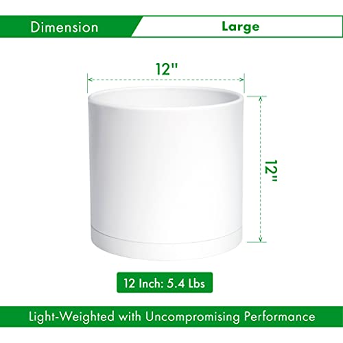 D'vine Dev Plastic Planter Pot with Saucer, 12 in, White, 74-X-A-3 - color: Matte White, size: 12"
