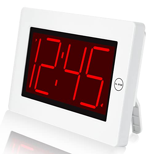 KWANWA Large Digital Alarm Clock, 3" LED Display Battery Operated, Dimmable Auto Night Mode, Easy to Read for Seniors Visually Impaired, Cordless Wall Clock or Table Clock for Bedroom Kitchen Office - color: White Case-red Led Digit