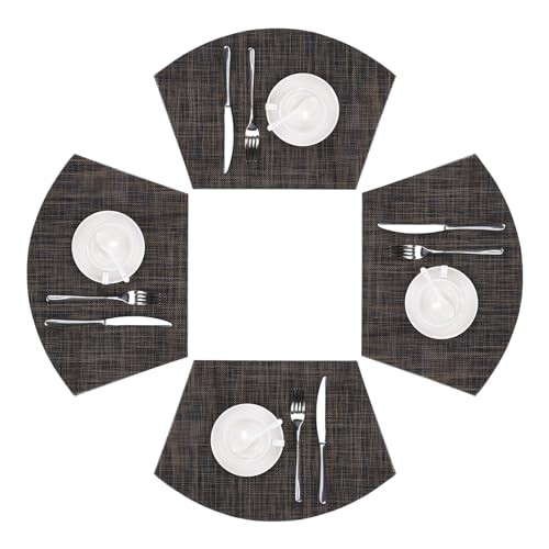 SHACOS Small Wedge Placemats Set of 4 Woven Vinyl Round Table Placemats Wipe Clean Round Table Mats Indoor Outdoor, Black Brown - color: Linen Black Brown