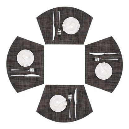 SHACOS Small Wedge Placemats Set of 4 Woven Vinyl Round Table Placemats Wipe Clean Round Table Mats Indoor Outdoor, Black Brown - color: Linen Black Brown