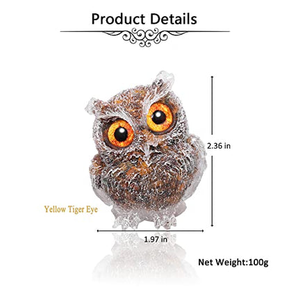 Jovivi 2.5" Tiger Eye Crystal Owl Statue Hand Carved Resin Figurines - color: Tiger Eye