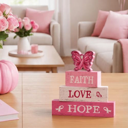 Smile Breast Cancer Awareness Wooden Block Decor - style: Muertos
