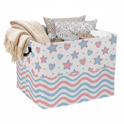 Pastel Stars Hearts Laundry Hamper, 56L Large Foldable Laundry Basket with Handles, for Family Clothes, Toy Storage Bin, Blankets,Decorative Organizer for Shelves & Closet Home Decor Bedroom & Nursery - color: Pastel Stars Hearts