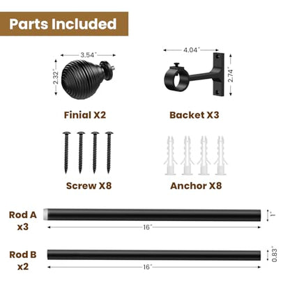 TOPROD Curtain Rods for Windows 32 to 76 Inch, 1 Inch Matte Black Heavy Duty Curtain Pole Adjustable Decorative Drapery Rods with Round Brackets