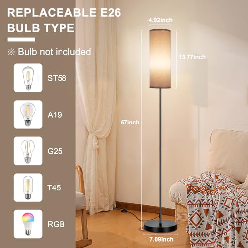 FRIDEKO HOME Grey Shade Floor Lamp, Simple Design with Foot Pedal Switch, Small Tall Lamps for Living Room Bedroom Office, Corner Floor Stand Light with Black Pole Lamp (No Bulb/No Remote) - color: Grey (No Bulb/ No Remote)