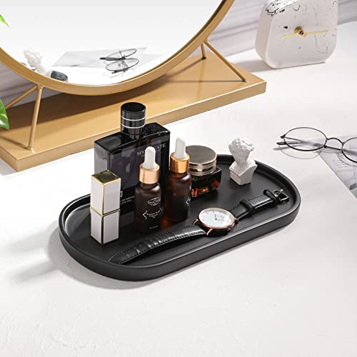 Luxspire 11.4" Oval Bathroom Tray for Countertop Organizer, Matte Black - color: Matte Black, style: Medium
