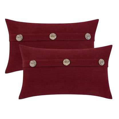 HWY 50 Burgundy Red Chenille Throw Pillow Covers 12x20 Inch Buttons - color: Burgundy Red, size: 20" x 12" (Pack of 2)