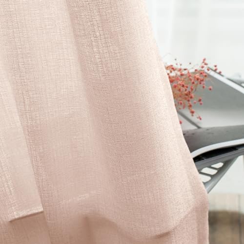 Melodieux Light Pink Semi Sheer Curtain Valance for Kitchen Cafe Small Windows Linen Rustic Rod Pocket Valance, 52 by 18 Inch, 1 Panel - color: Light Pink, size: 52"W x 18"L (Pack of 1)