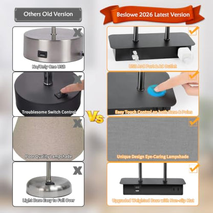 BesLowe 16’’ Table Lamp for Bedroom, Bedside Nightstand Lamp with LED Bulb - color: Dark Gray