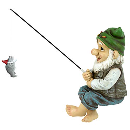 Design Toscano Ziggy with Fishing Pole Garden Gnome Indoor/Outdoor Shelf - color: Ziggy the Fishing Gnome