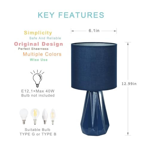 Elisa Navy Blue Small Table Lamp for Living Room as Bedside Table Lamp for Bedroom,Modern Ceramic Kids Night Table Lamp,Φ6.1×H12.4IN,Bulb Excluded - color: Navy Blue