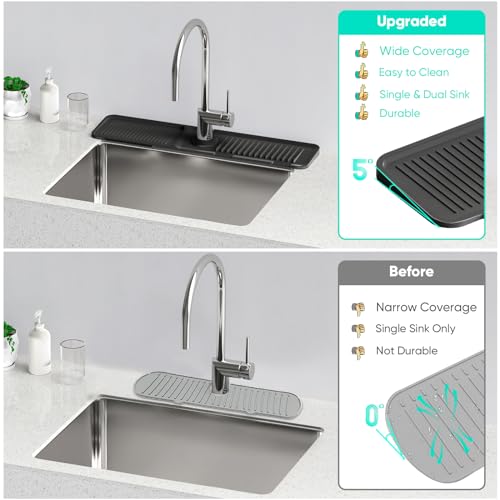 24'' Longer Faucet Mat for Kitchen Sink Splash Guard Drain Mat Behind Fauce - color: Black, size: 24" x 5.5"