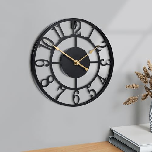 Wall Clock Battery Operated,Silent Non Ticking Modern Rustic Metal Small Clocks for Living Room/Bedroom/Office/Kitchen/Farmhouse Home Decor-10IN(Arabic Number-Black) - size: 10 inch